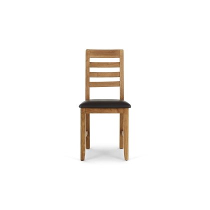 Bergen Oak Dining Chair with Brown PU Seat (Pair)