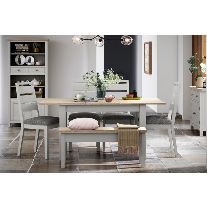 Modern Country Painted Oak Stone Grey Ext Dining Table Set with 4 Chairs & Bench