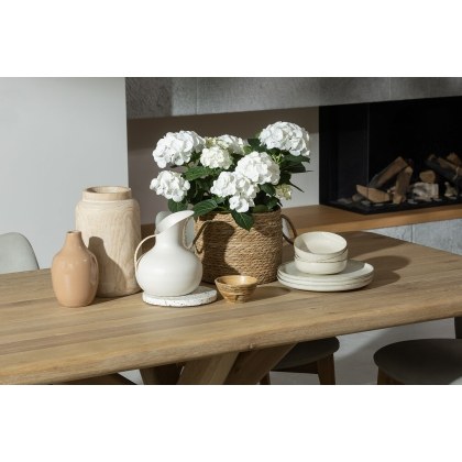 Flynn Natural Oak 200cm Star Base Dining Table Set Inc 180cm Bench & 4 Spencer Chairs