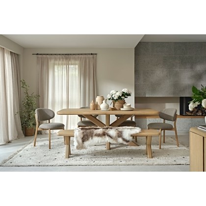 Flynn Natural Oak 200cm Star Base Dining Table Set Inc 180cm Bench & 4 Leo Chairs