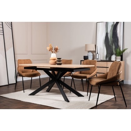 Jaxon Oak Finish 160-220cm Ext Dining Table Set with x4 Jackson Chairs in Tan