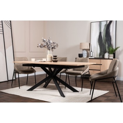 Jaxon Oak Finish 160-220cm Ext Dining Table Set with x4 Jackson Chairs in Taupe