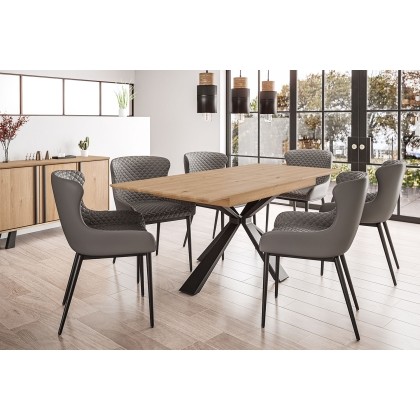 Heron Industrial Oak 160-200cm Extending Dining Table Set with Metal Base & 6 Chairs