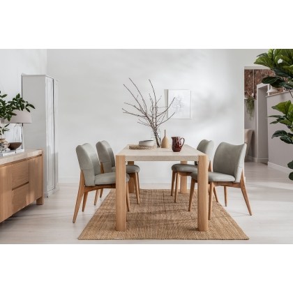 Arlo Natural Oak 140cm Travertine Ceramic Dining Table Set with 4 Spencer Chairs Arlo Natural Oak 140cm Travertine Ceramic Dining Table Set with 4 Spencer Chairs
