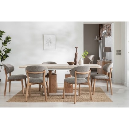 Arlo Natural Oak 160-200cm Ext Travertine Ceramic Dining Table Set with Leo Chairs Arlo Natural Oak 160-200cm Ext Travertine Ceramic Dining Table Set with Leo Chairs