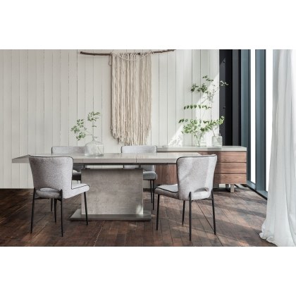 Petra Industrial Ext 160-220cm Dining Table Set & 4 Maya Light Grey Chairs