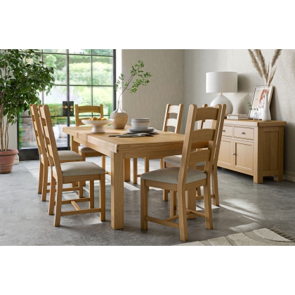 Normandy Chunky Country Oak Large Extending Dining Table Set & 6 Ladder Chairs