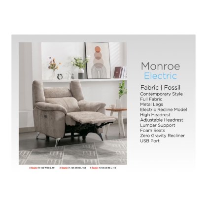 Monroe Fabric 2 Seater Recliner Sofa in Fossil