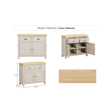 Windermere Painted Oyster Grey Oak 2 Door Sideboard