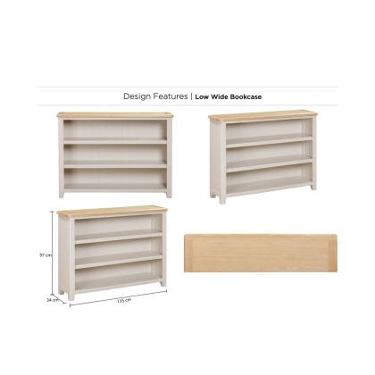 Windermere Painted Oyster Grey Oak Wide Low Bookcase