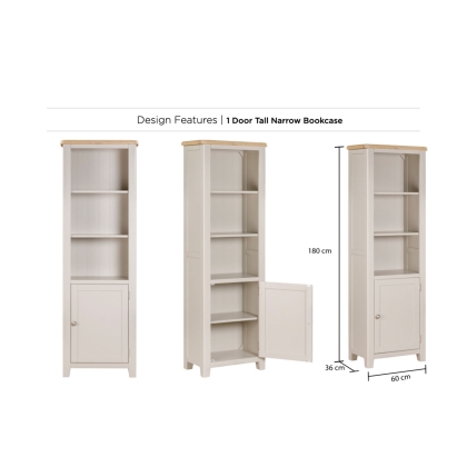Windermere Painted Oyster Grey Oak Tall Narrow Bookcase