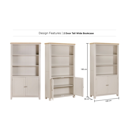Windermere Painted Oyster Grey Oak Tall Wide Bookcase