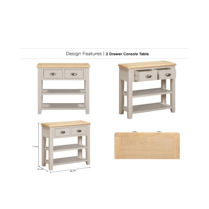 Windermere Painted Oyster Grey Oak 2 Drawer Console Table