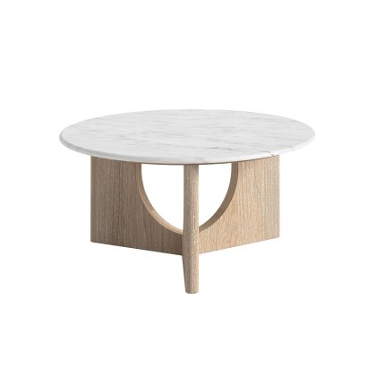 Portobello Oak Round Coffee Table with Travertine Top