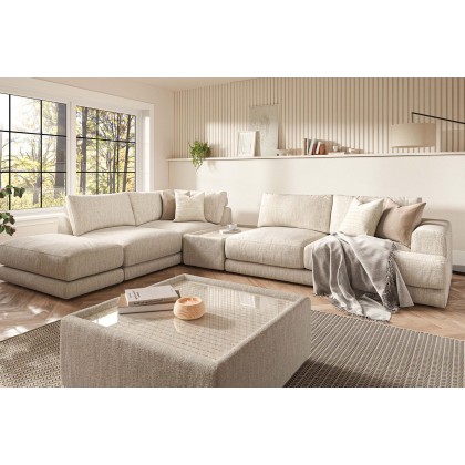 Niki Fabric Modular Large Corner Sofa Group with Footstool and Glass Table
