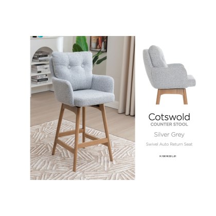 Cotswold Fabric Bar Counter Stool in Silver Grey (Pair)