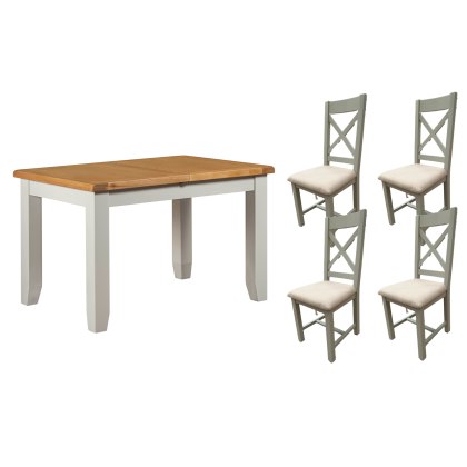 Cotswold Painted Grey Oak Small Ext Dining Table Set + 4 Chairs Cotswold Painted Grey Oak Small Ext Dining Table Set + 4 Chairs
