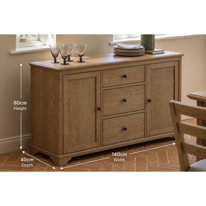 Gallery Direct Malvern Natural Oak 3 Drawer Large Sideboard