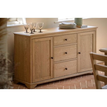 Gallery Direct Malvern Natural Oak 3 Drawer Large Sideboard