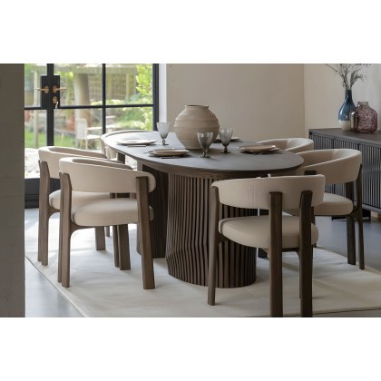 Gallery Direct Onda Walnut Ext 200-250cm Oval Dining Table Set & 6 Natural Chairs