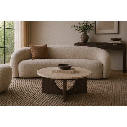 California Dark Oak Coffee Table with Travertine Top California Dark Oak Coffee Table with Travertine Top
