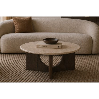 California Dark Oak Coffee Table with Travertine Top California Dark Oak Coffee Table with Travertine Top