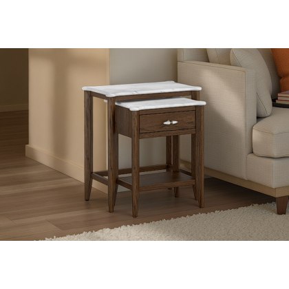 Florence Walnut Stained Oak Nest of Tables with Marble Top