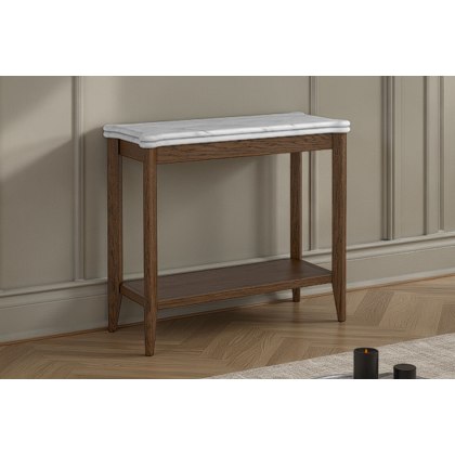 Florence Walnut Stained Oak 70cm Sofa Side Table with Marble Top