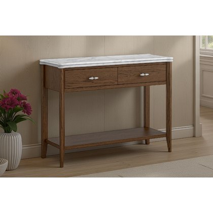 Florence Walnut Stained Oak 100cm Console Table with Marble Top