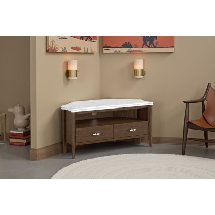 Florence Walnut Stained Oak 100cm Corner TV Unit with Marble Top
