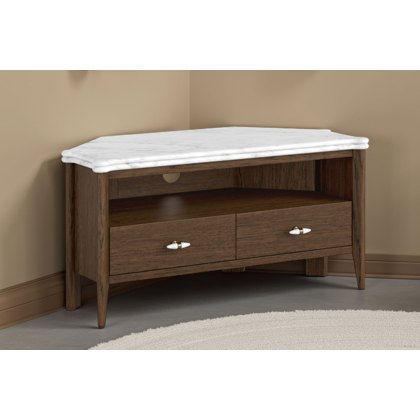 Florence Walnut Stained Oak 100cm Corner TV Unit with Marble Top