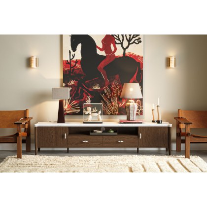 Florence Walnut Stained Oak 210cm Large TV Unit with Marble Top