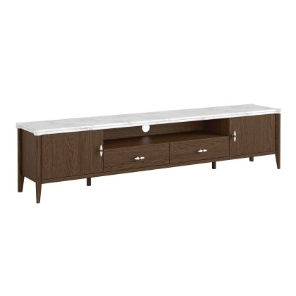 Florence Walnut Stained Oak 210cm Large TV Unit with Marble Top