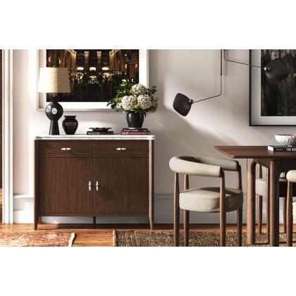 Florence Walnut Stained Oak Small 100cm Sideboard with Marble Top