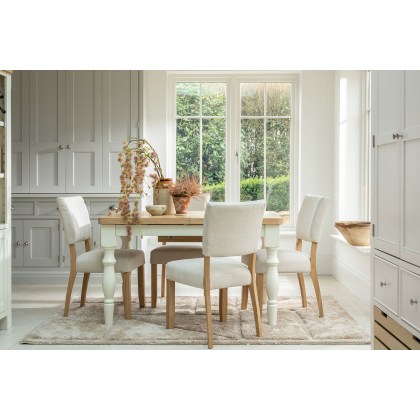 Burford Painted Oak 130-180cm Ext Dining Table Set + 4 Upholstered Chairs Burford Painted Oak 130-180cm Ext Dining Table Set + 4 Upholstered Chairs