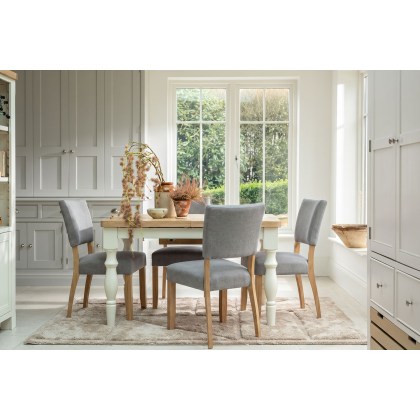 Burford Painted Oak 130-180cm Ext Dining Table Set + 4 Upholstered Chairs
