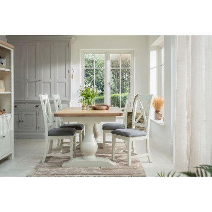 Burford Painted Oak 160-200cm Ext Pedestal Dining Table Set + 4 X-Back Chairs