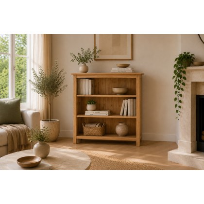 Devon 100% Solid Oak Low Bookcase