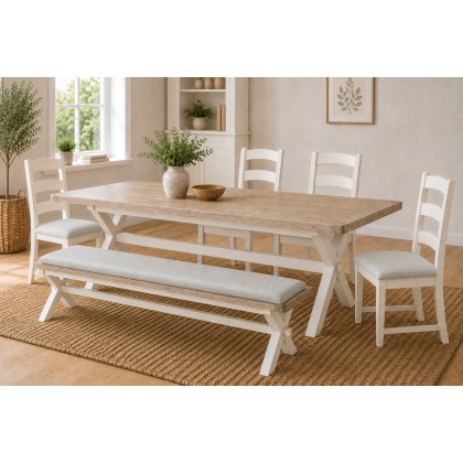 Windsor Country Oak Painted Cross-Leg 200-245cm Ext Dining Table Set Windsor Country Oak Painted Cross-Leg 200-245cm Ext Dining Table Set