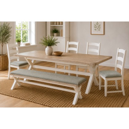 Windsor Country Oak Painted Cross-Leg 200-245cm Ext Dining Table Set Windsor Country Oak Painted Cross-Leg 200-245cm Ext Dining Table Set