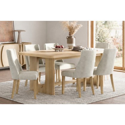 Cara Oak Large 200-245cm Extending Dining Table Set + 6 Luna Dining Chairs in Beige