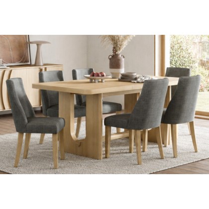 Cara Oak Large 200-245cm Extending Dining Table Set + 6 Luna Dining Chairs in Charcoal