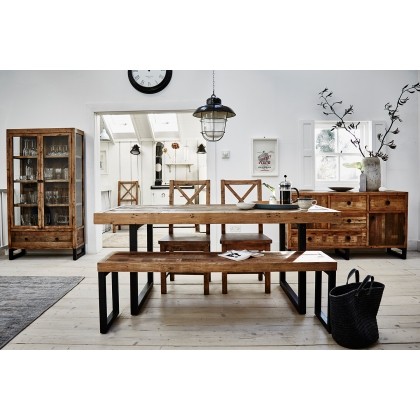 Nixon Reclaimed Wood 140-180cm Extending Dining Table Set with 140cm Bench & 2 Dining Chairs