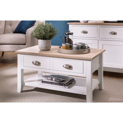 Chester Oak Painted White - Coffee Table 90x55cm| F&B All White Chester Oak Painted White - Coffee Table 90x55cm| F&B All White
