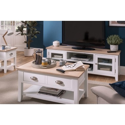 Chester Oak Painted White - Large TV Unit 120cm Wide| F&B All White Chester Oak Painted White - Large TV Unit 120cm Wide| F&B All White