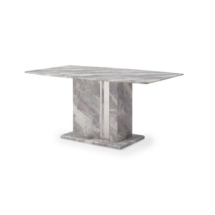 Amara Marble Dining Table Set & 4 Grey PU Dining Chairs