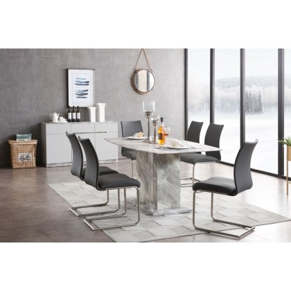 Amara Marble Dining Table Set & 4 Grey PU Dining Chairs