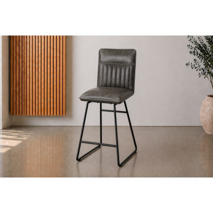 Cooper Grey Leather Bar Chair (Pair)