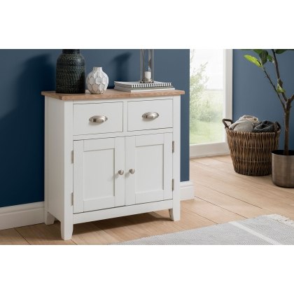 Chester Oak Painted White - Mini 2 Door Sideboard 75cm Wide| F&B All White