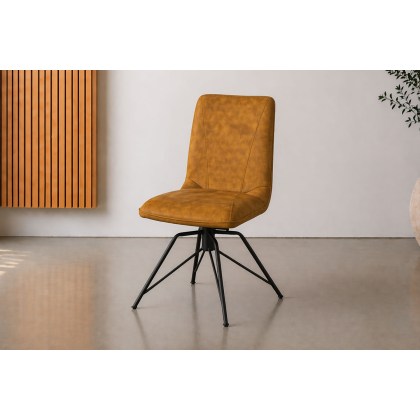 Lola Swivel Velvet Gold Yellow Dining Chair (Pair)